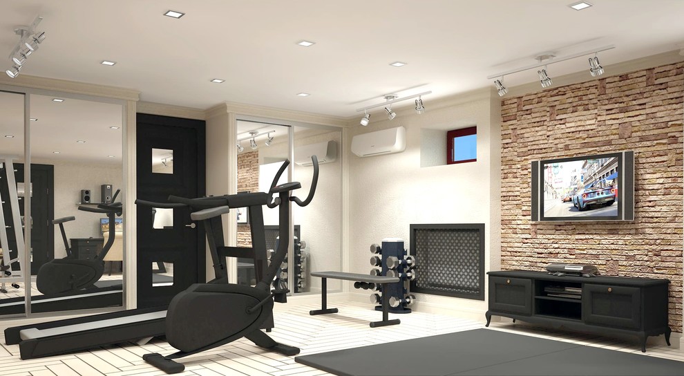 Тренажерный зал с рабочей зоной и зоной отдыха