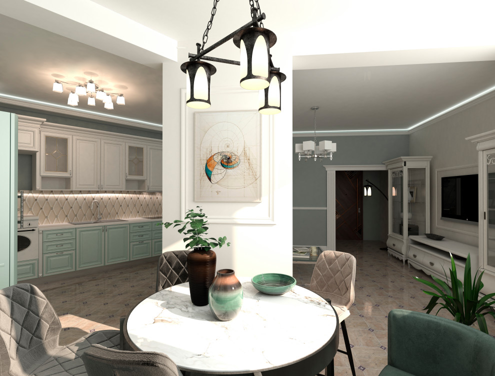 Совмещение кухни и гостиной, классика