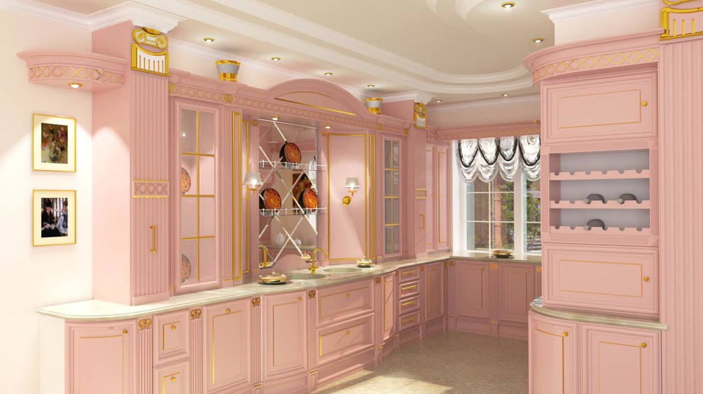 Обложка проекта: Дизайн-проект роскошной классической кухни-столовой в пастельных тонах.