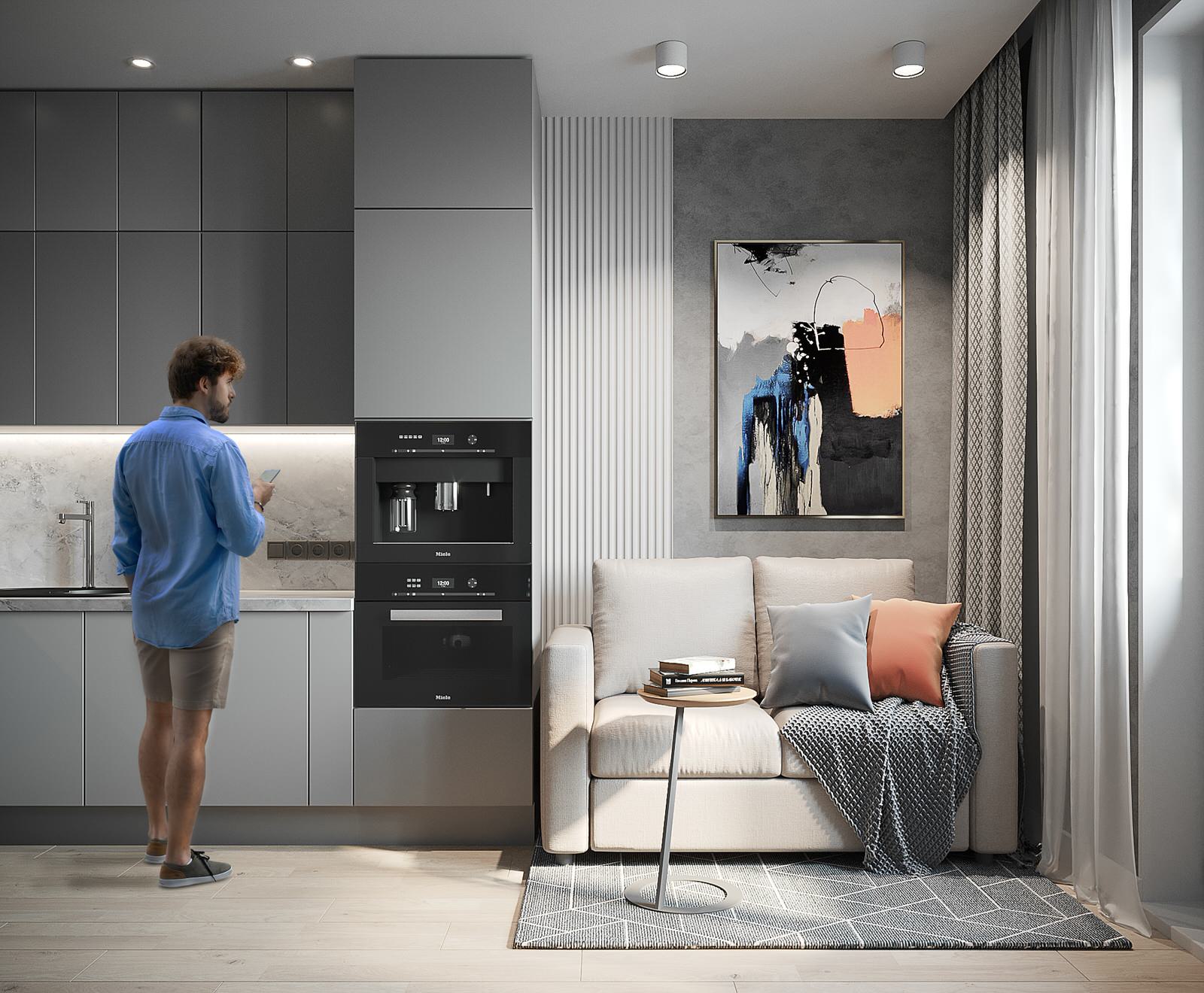 Кухня-столовая. Диванная зона