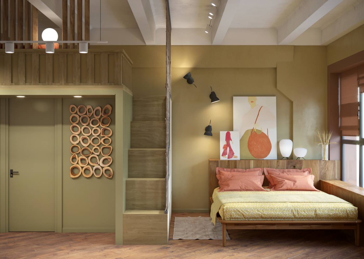 Левое крыло. Вид на спальную зону и вход в санузел