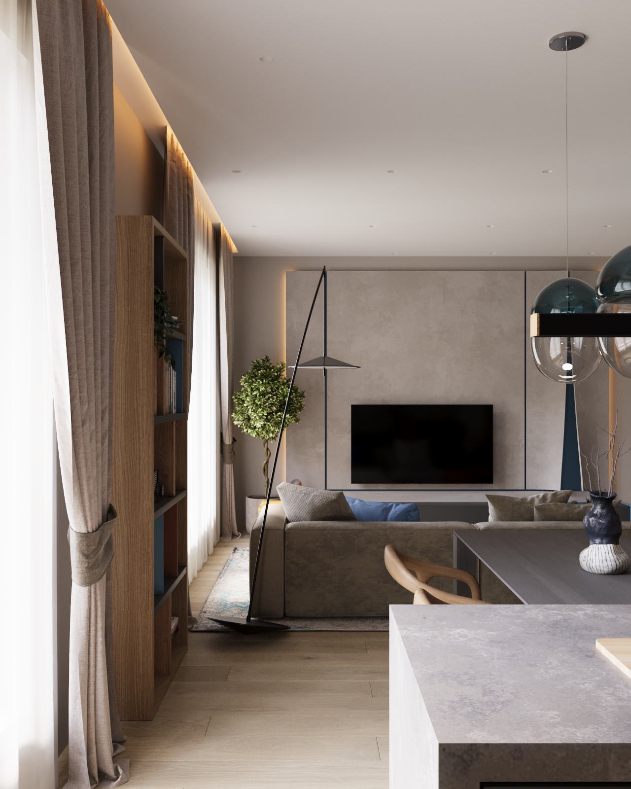 Проект двухкомнатной квартиры с объединенной кухней гостиной