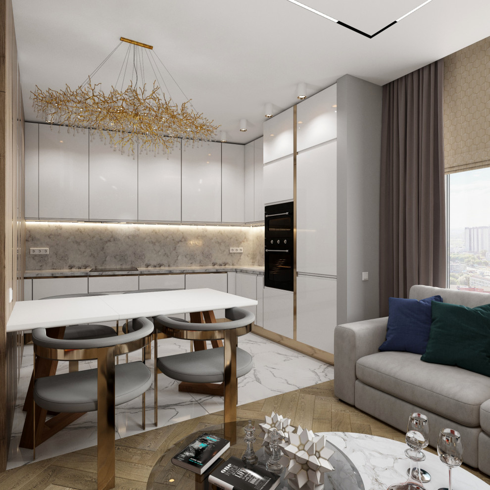 Обложка проекта: современная кухня -гостиная в "ЖК Да Винчи"