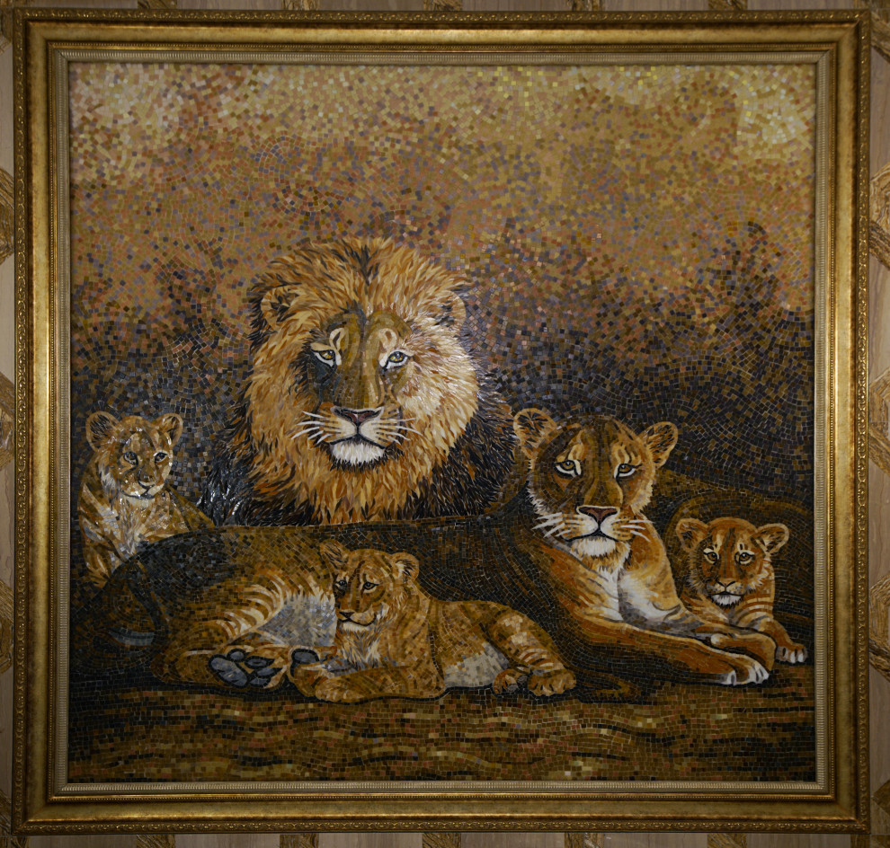 Artistic mosaic "LIONS" in the classic bathroom