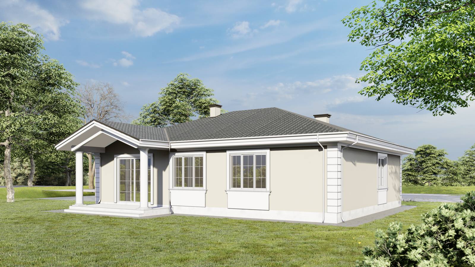 Одноэтажный дом в классическом стиле