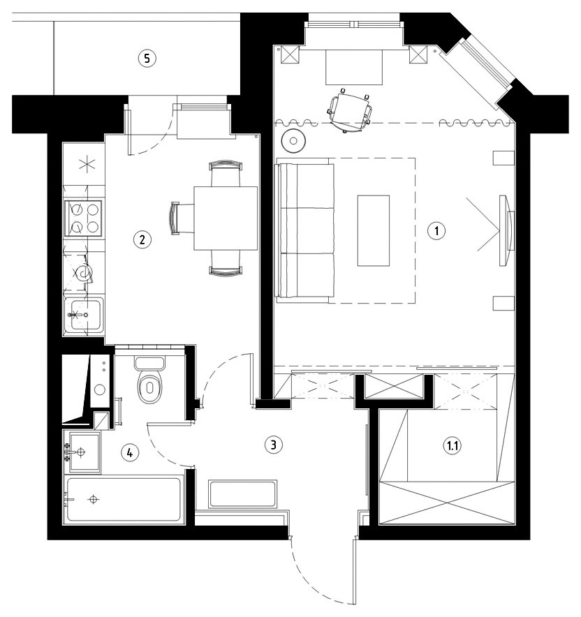 Этника в однокомнатной квартире