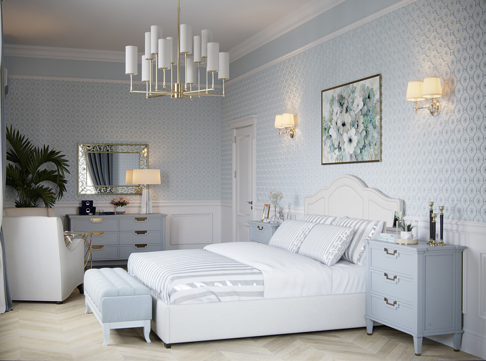 Интерьер спальни Light blue