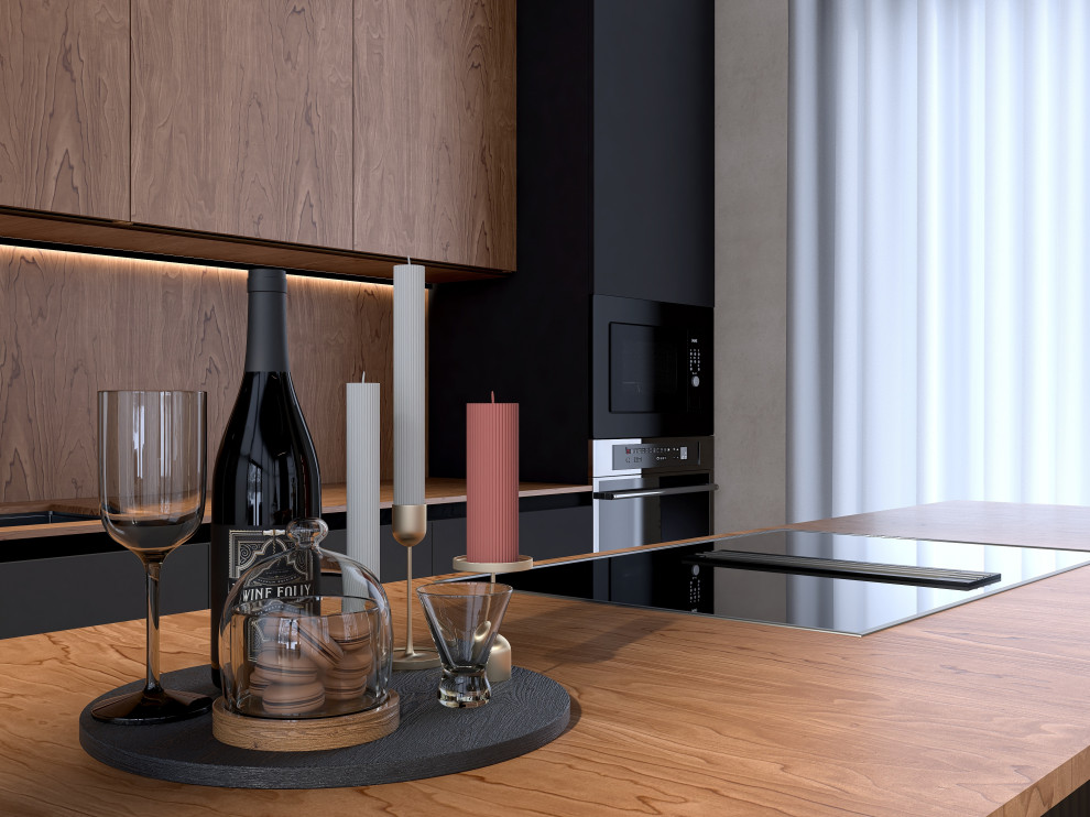 Кухня-гостиная в доме в лесу