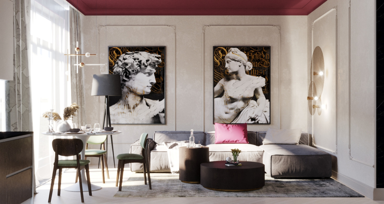 Обложка проекта: Смелая кухня-гостиная в стиле неоклассика