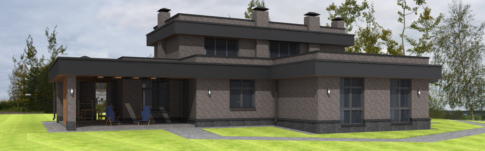 Обложка проекта: Современный коттедж с плоской кровлей