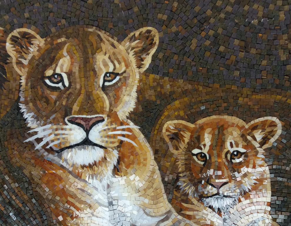 Artistic mosaic "LIONS" in the classic bathroom