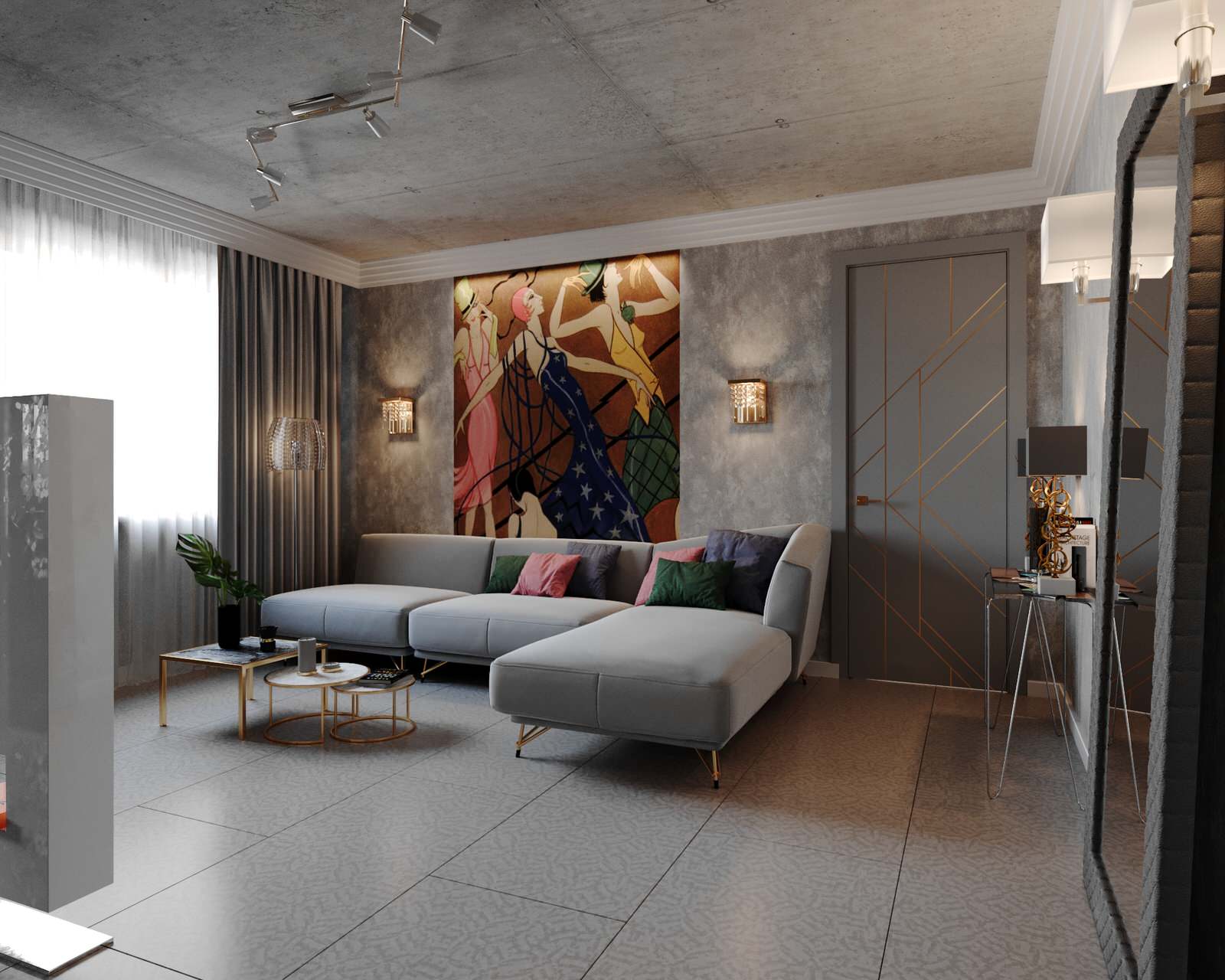 Models in party dresses - дизайн квартиры в стиле лофт и ар-деко, 54 кв.м.