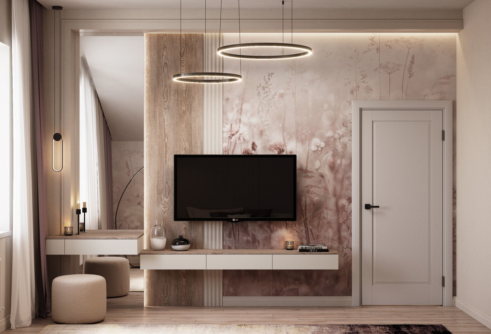 ТВ зона и туалетный столик в спальне