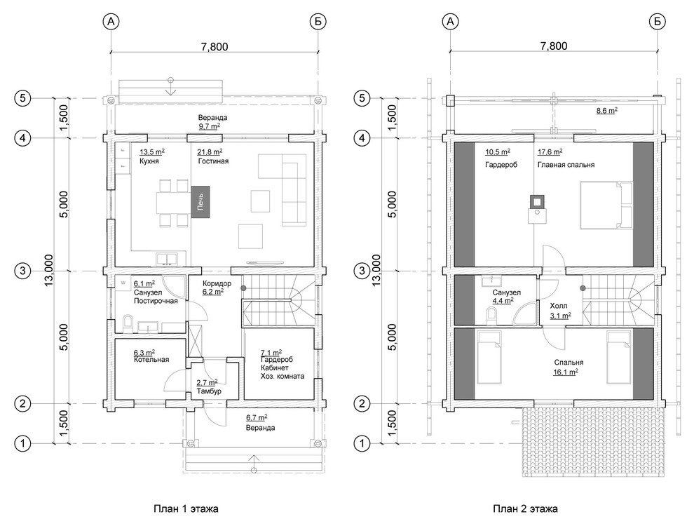 Компактный деревянный жилой дом площадью 115 м2