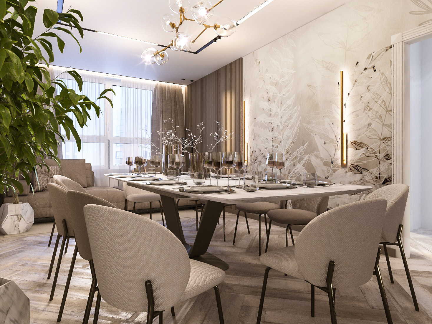 Гостиная 20 м² для очень гостеприимной семьи. Коллекция Selva-2019