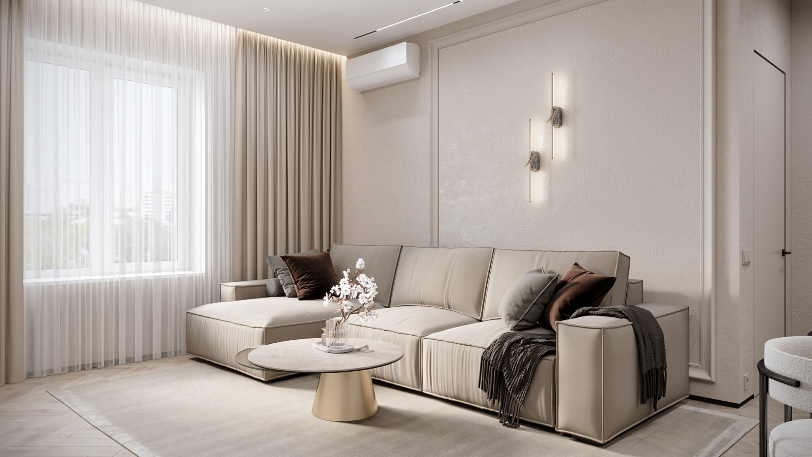 3к студия монохромный интерьер в стиле Современной классики