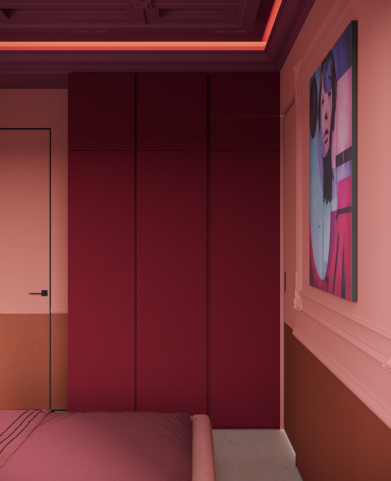 Warm Modern Bedroom with Neon Accents