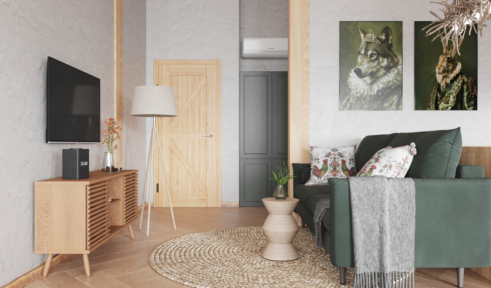 Визуализация кухни-гостиной для дома в стиле Фахверк в гостиничном комплексе