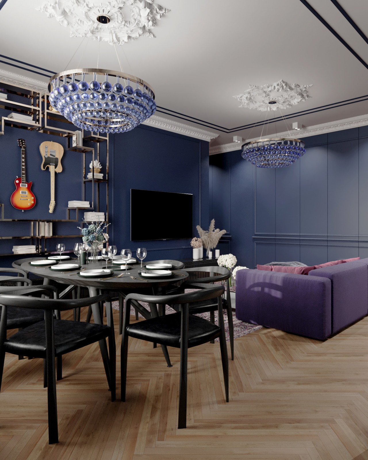 Гостиная в темных тонах