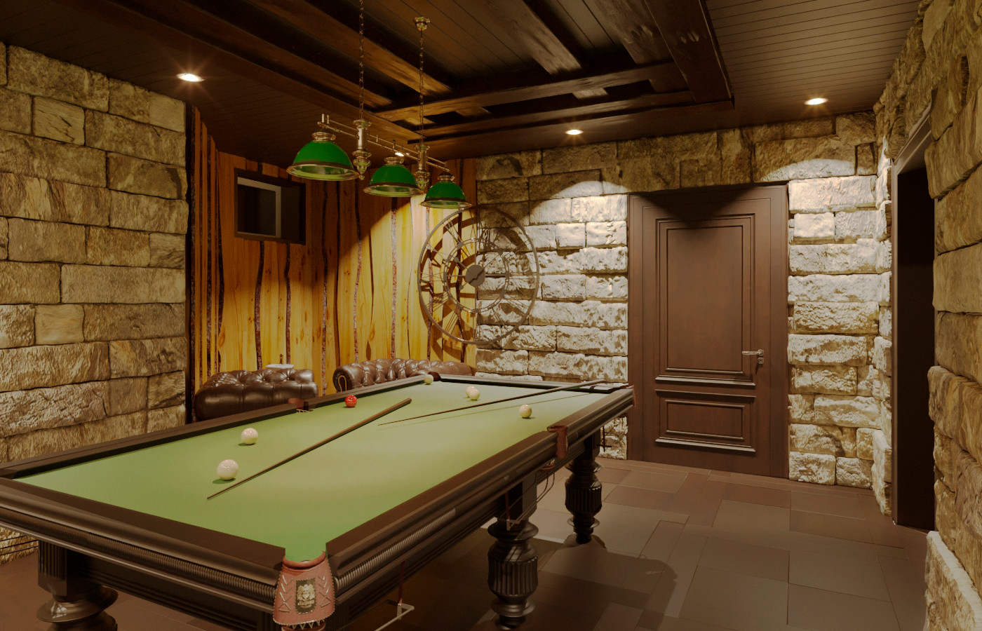 Цокольный этаж загородного дома, зона для отдыха