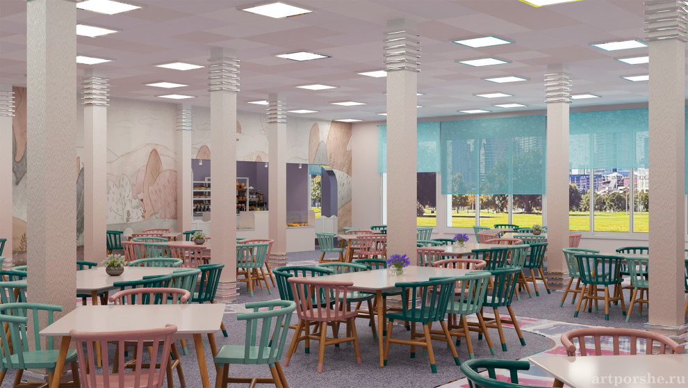 Дизайн-оформление интерьера школьного кафе