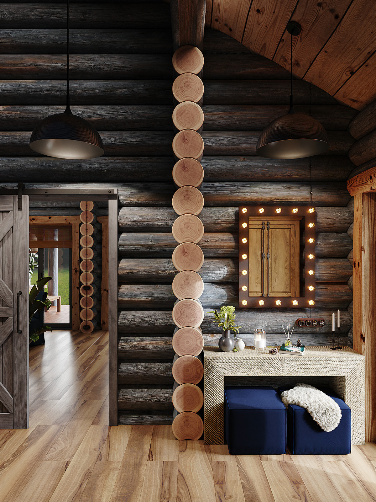 Обложка проекта: Дом из кело для рыбалки. Холл