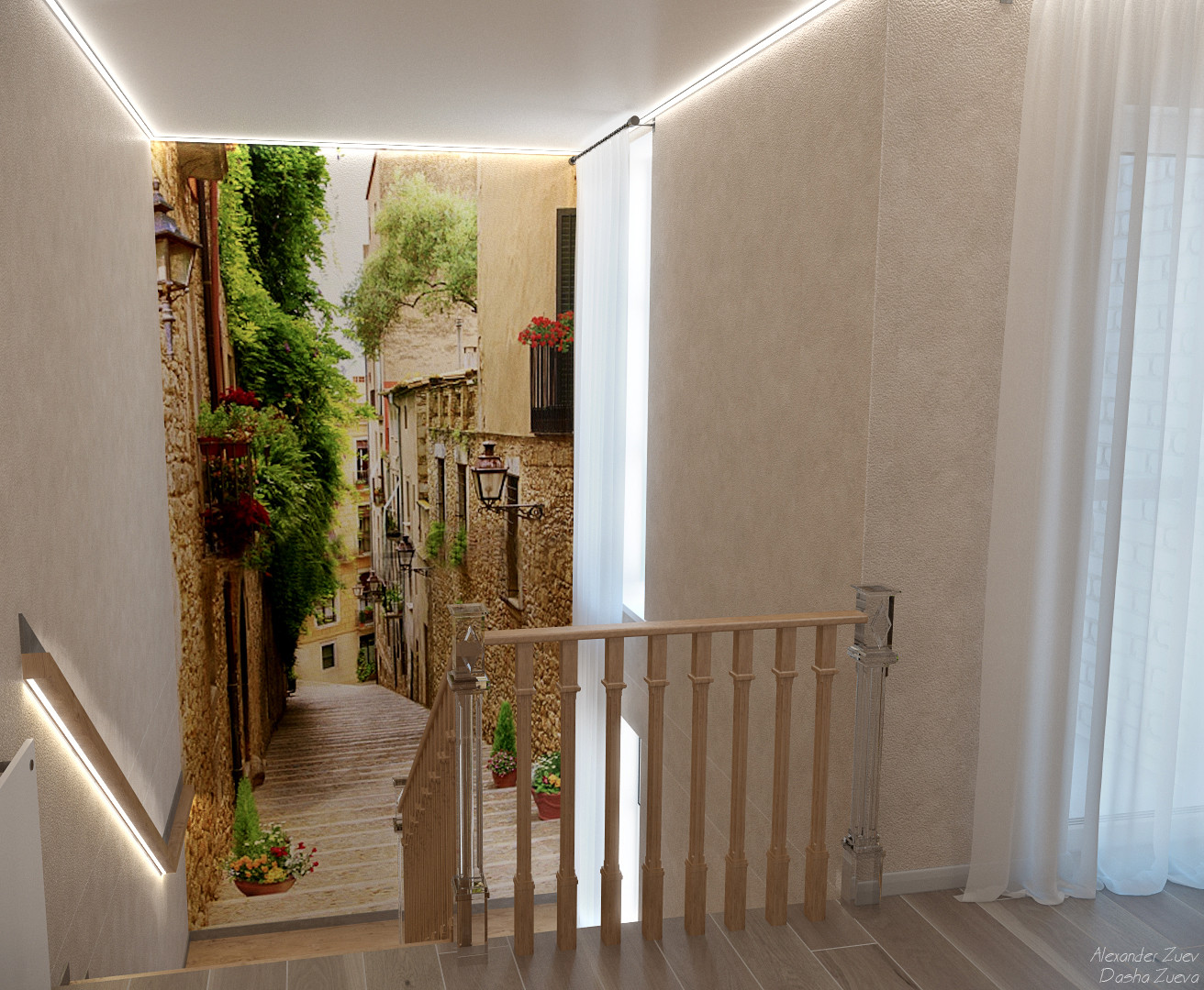 Дизайн лестницы и коридора в таунхаусе, ЖК "Немецкая деревня", г. Краснодар