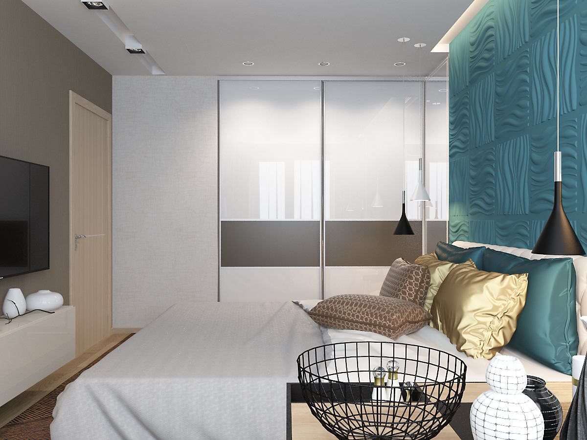 Спальня с бирюзовыми акцентами