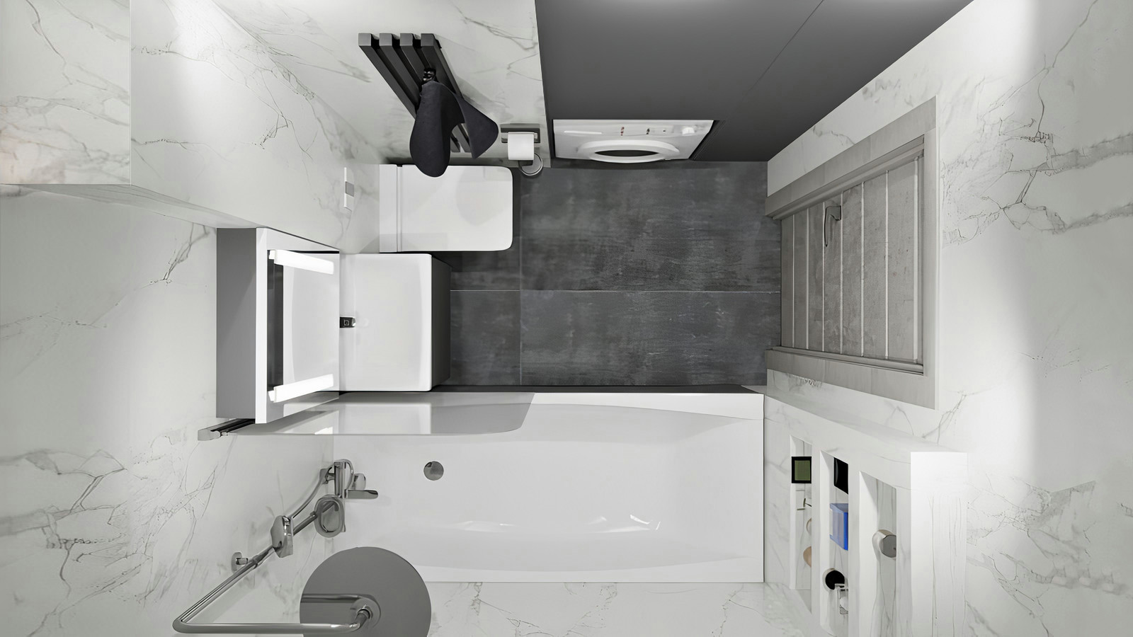 Монохромная ванная в минималистичном стиле
