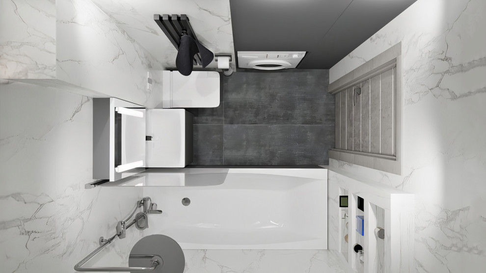 Монохромная ванная в минималистичном стиле