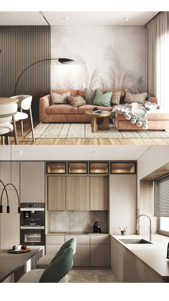 Обложка проекта: Интерьер кухни-гостиной в частном доме (деревня Крутая)