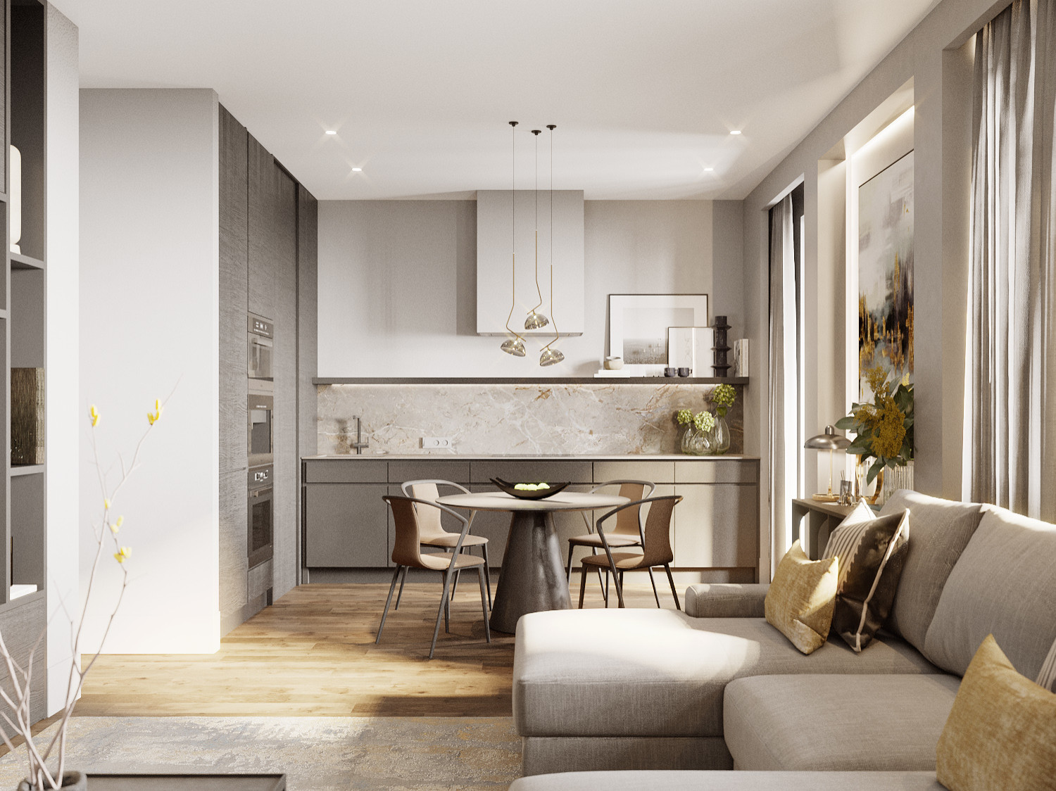 Лаконичный интерьер в элегантных оттенках серого и бежевого