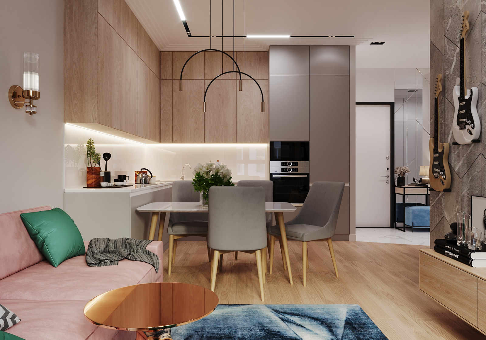 Kitchen & Living Room Rendering