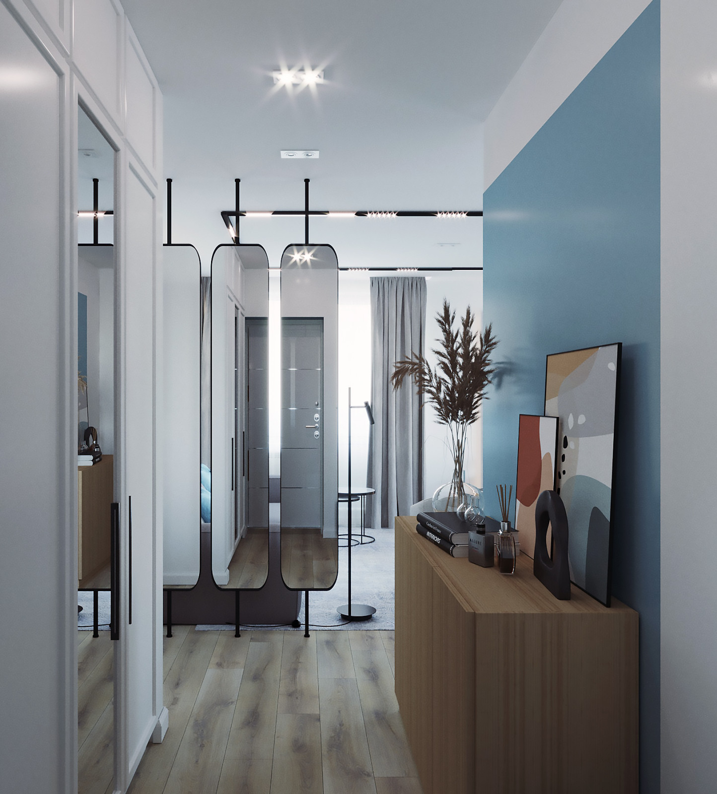 Гостиная с голубым акцентным цветом