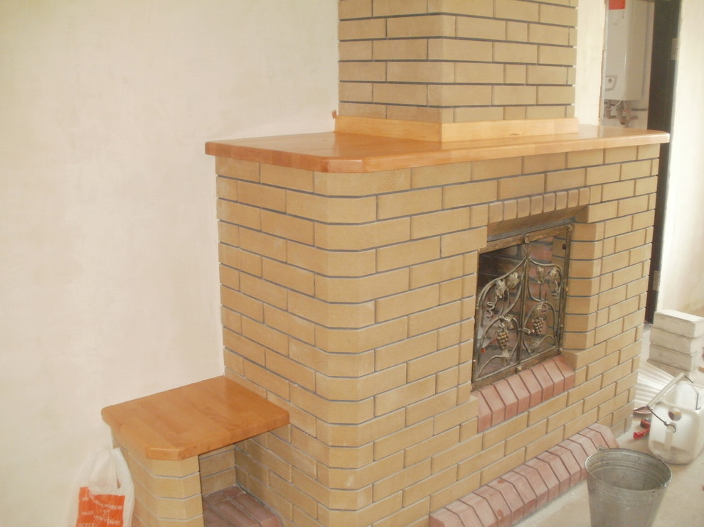 обшивка камина буковым мебельным щитом