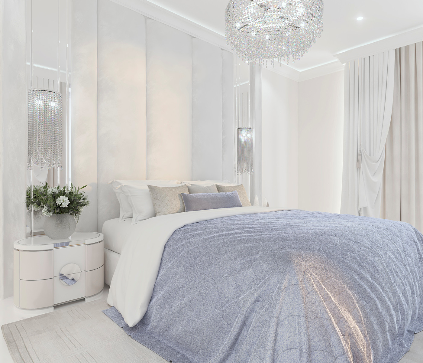 Роскошный белый интерьер в стиле ар-деко 105 кв.м. в ЖК ФИЛИ СИТИ