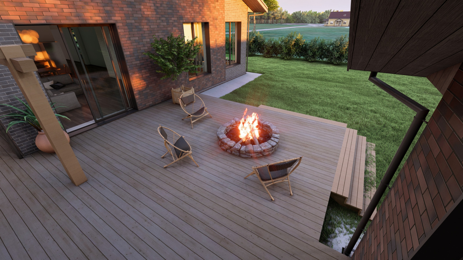 Одноэтажный дом из кирпича