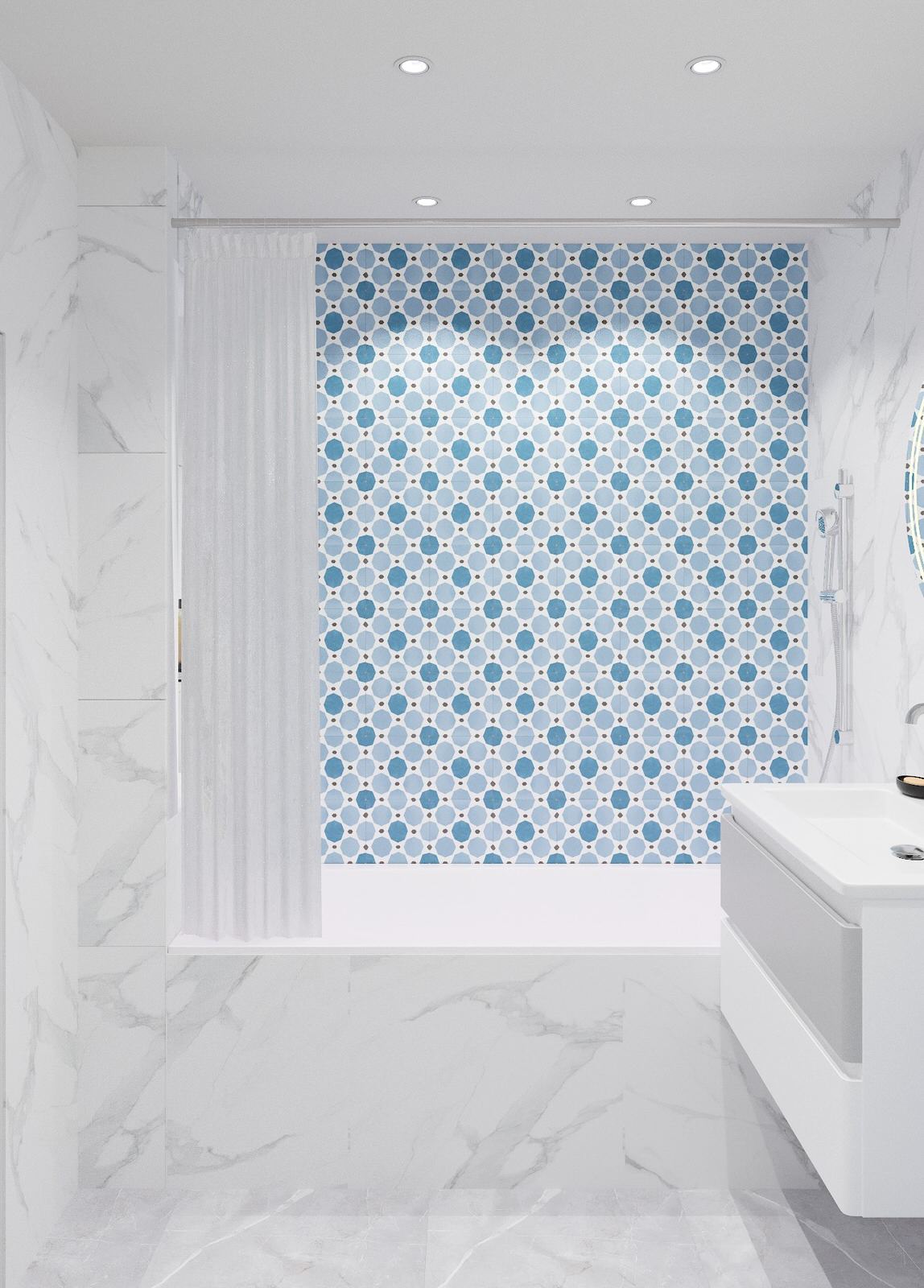 Светлая ванная с яркими акцентами