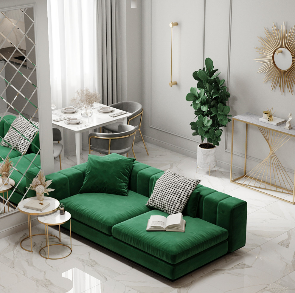 Квартира с гостиной с элементами ар-деко в современной интерпретации