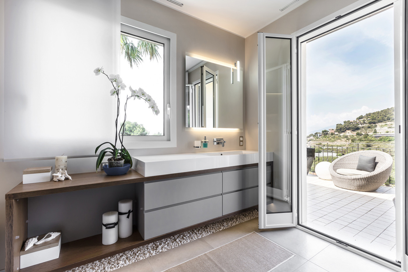Modern bathroom interior of a villa on Cote d'Azur.