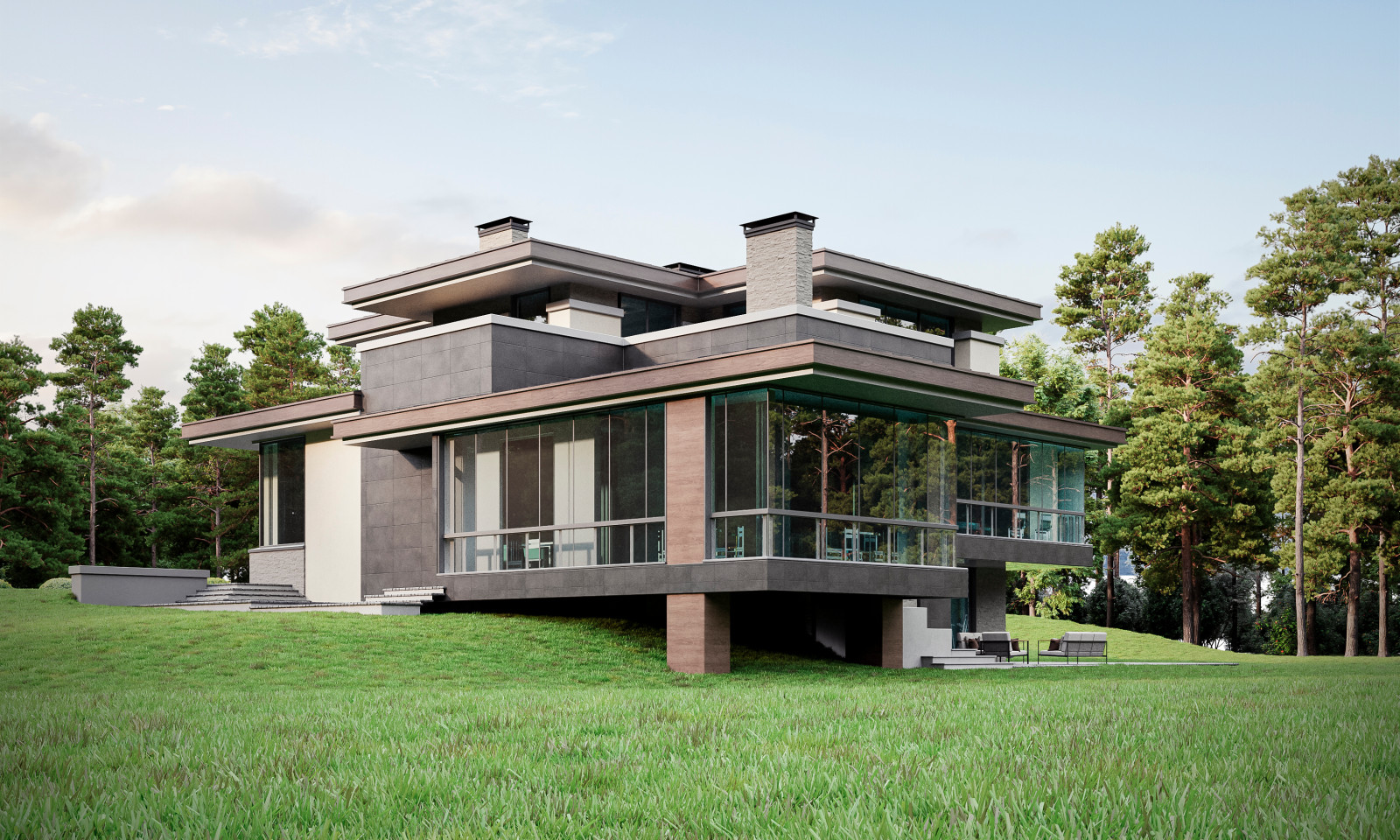 Современный дом на рельефе