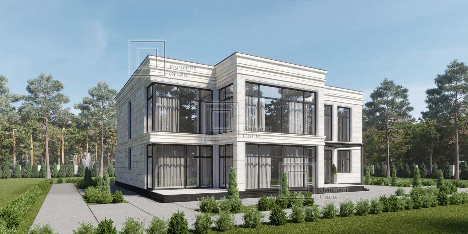 Проект дома с плоской крышей и гаражом