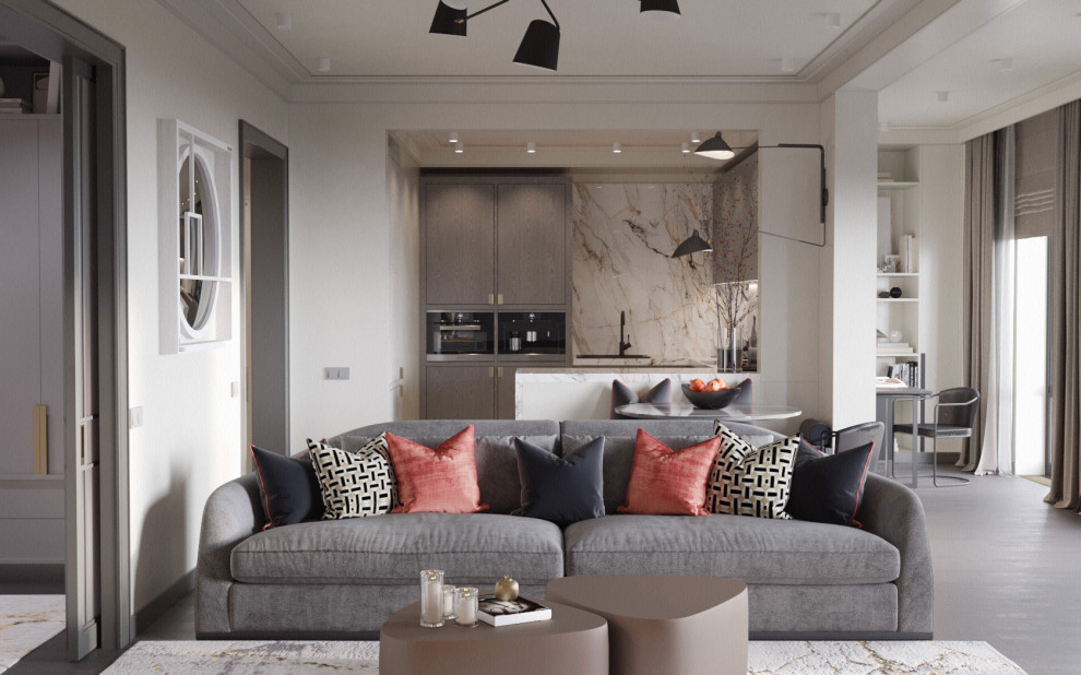 Монохромный интерьер с яркими акцентами