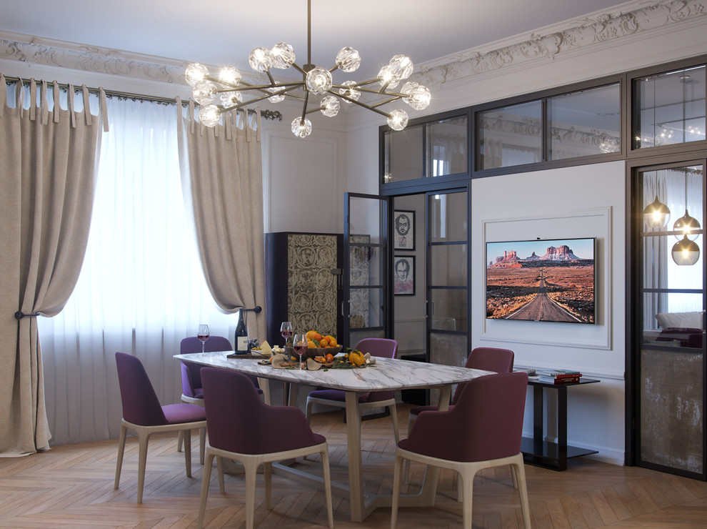 Сталинка на Ломоносовском. Дизайн кухни-столовой в парижском стиле