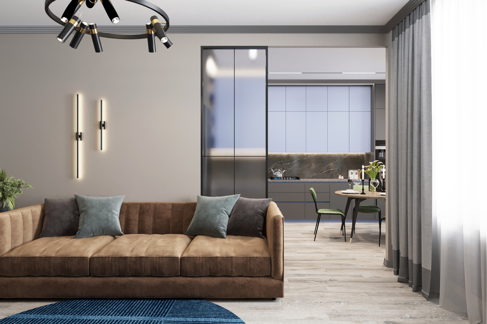 Гостиная для молодой семьи в современном стиле