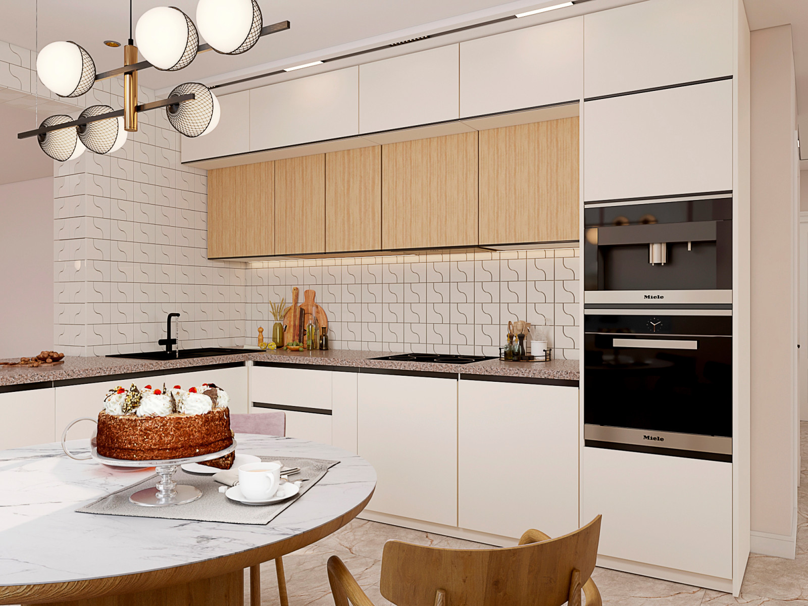 Кухня - гостиная с воздушной лестницей