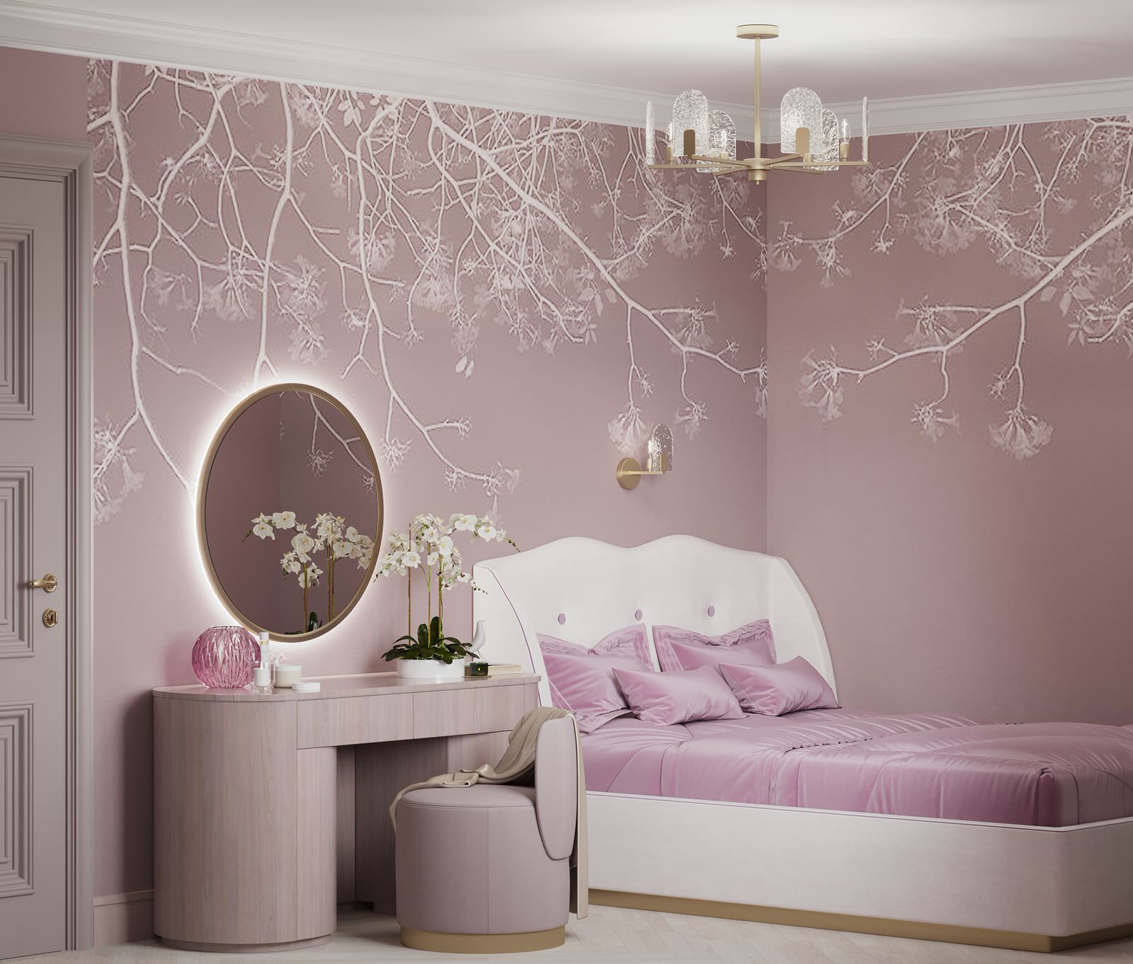 Нежно-розовая спальня для юной девушки