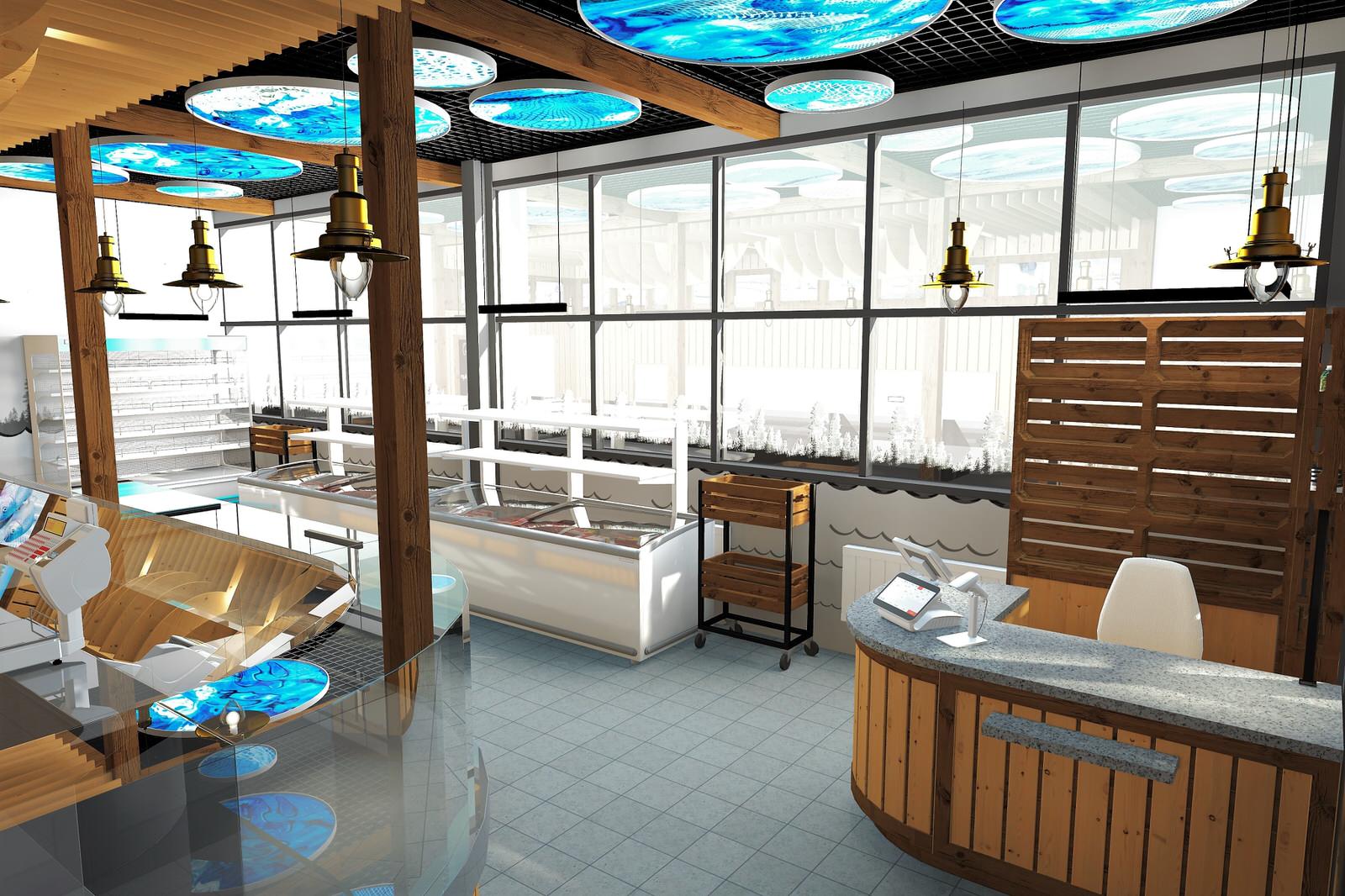 Визуализация магазина форелевого хозяйства на севере Карелии