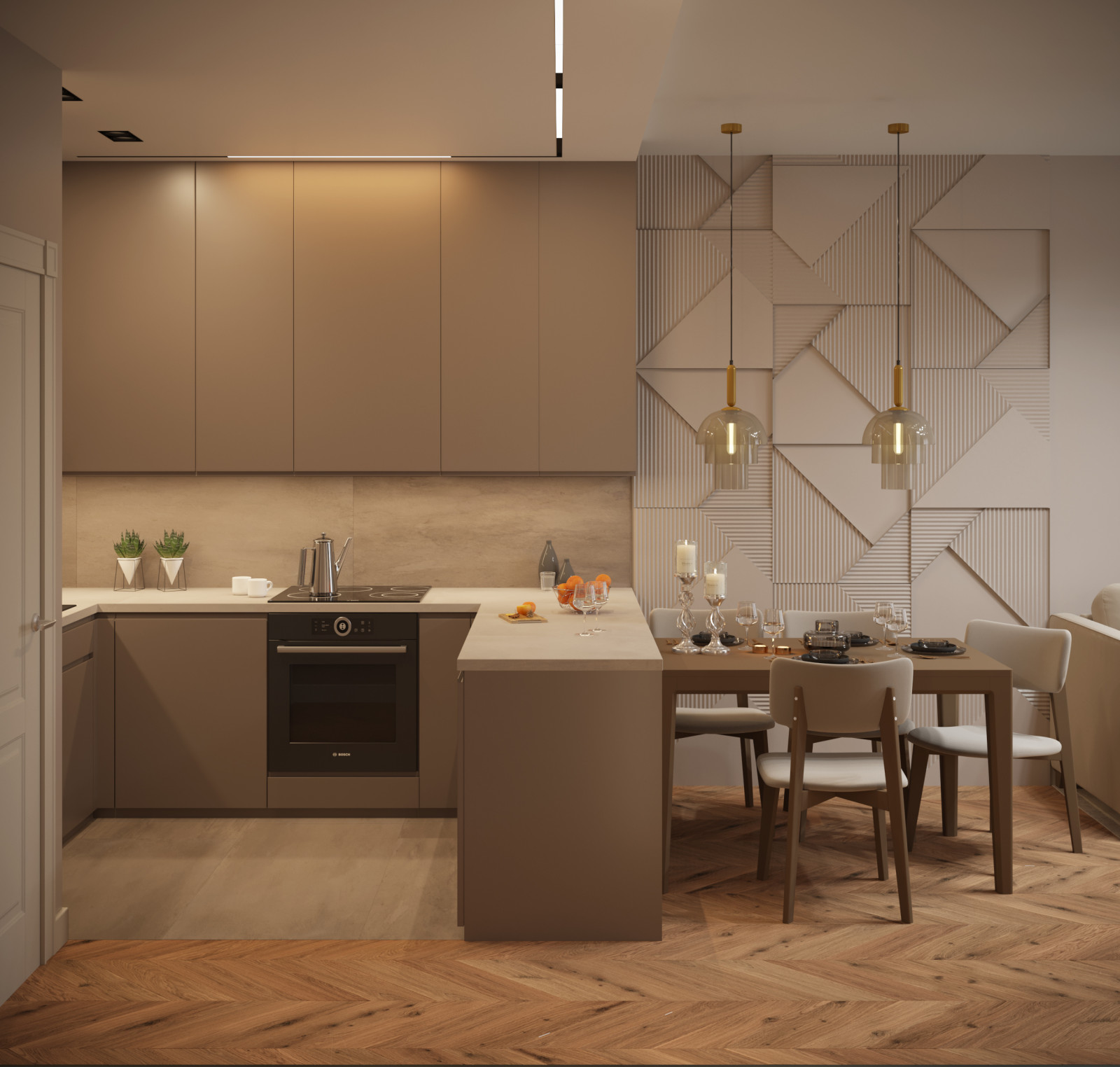 Обложка проекта: Современная кухня-гостиная с обволакивающей атмосферой