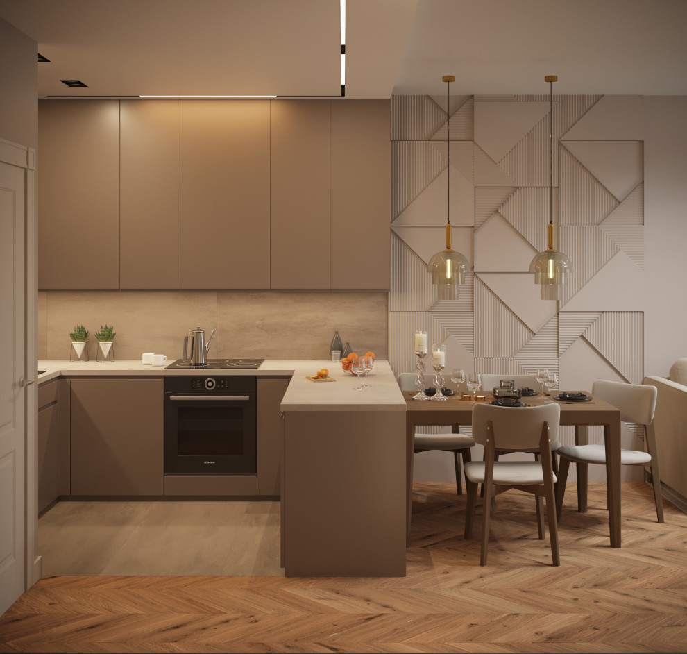 Обложка проекта: Современная кухня-гостиная с обволакивающей атмосферой